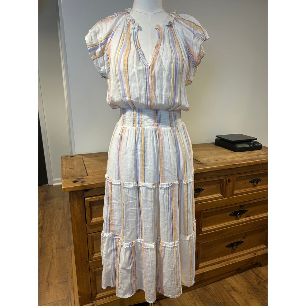 RAILS Sz XS Amelia Striped Womens Linen-Blend Midi Peasant Boho Flutter Sleeve